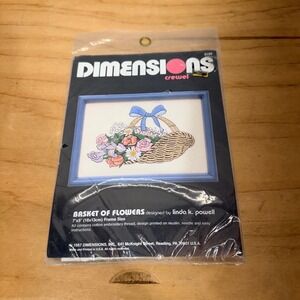 Vintage 1987 Dimensions Crewel Kit Basket of Flowers Linda K Powell 6146 Floral